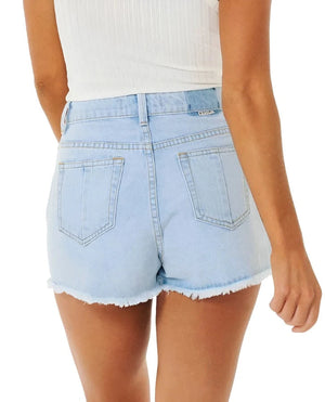 RIPCURL Women's Amy High Waist Denim Shorts Light Blue Women's Shorts Rip Curl 