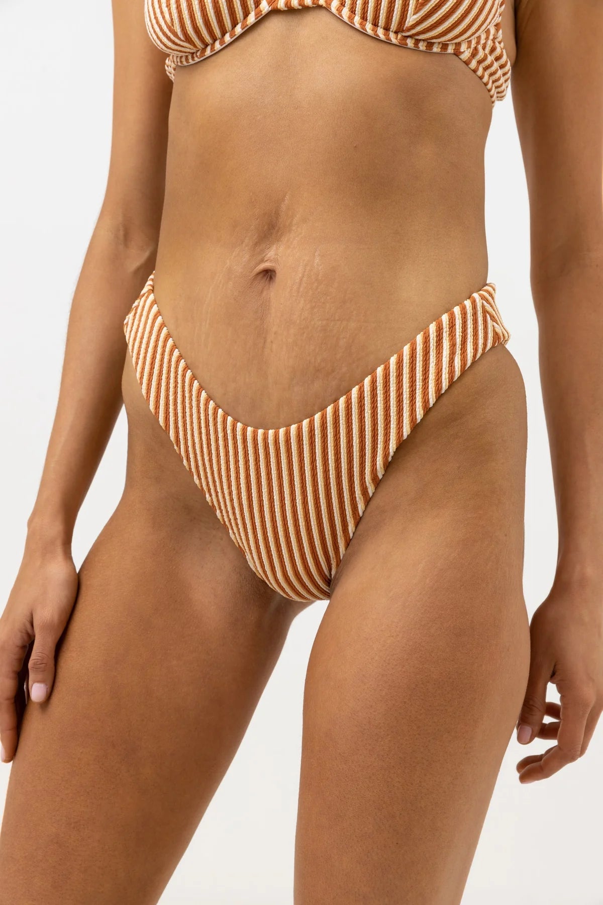 RHYTHM Women's Sunbather Stripe Holiday Bikini Bottom Chocolate