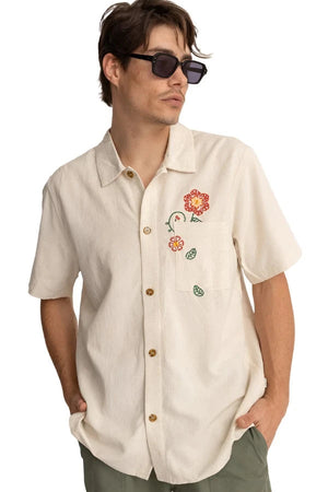 RHYTHM Flower Embroidery Button-Up Shirt Natutal Men's Short Sleeve Button Up Shirts Rhythm 