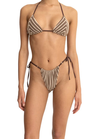 RHYTHM Women's Terry Sands Stripe Gathered Tie Side Itsy Bikini Bottom Cocoa Women's Bikini Bottoms Rhythm 