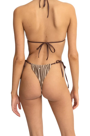 RHYTHM Women's Terry Sands Stripe Gathered Tie Side Itsy Bikini Bottom Cocoa Women's Bikini Bottoms Rhythm 