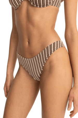 RHYTHM Women's Terry Sands Stripe Hi-Cut Bikini Bottom Cocoa Women's Bikini Bottoms Rhythm 