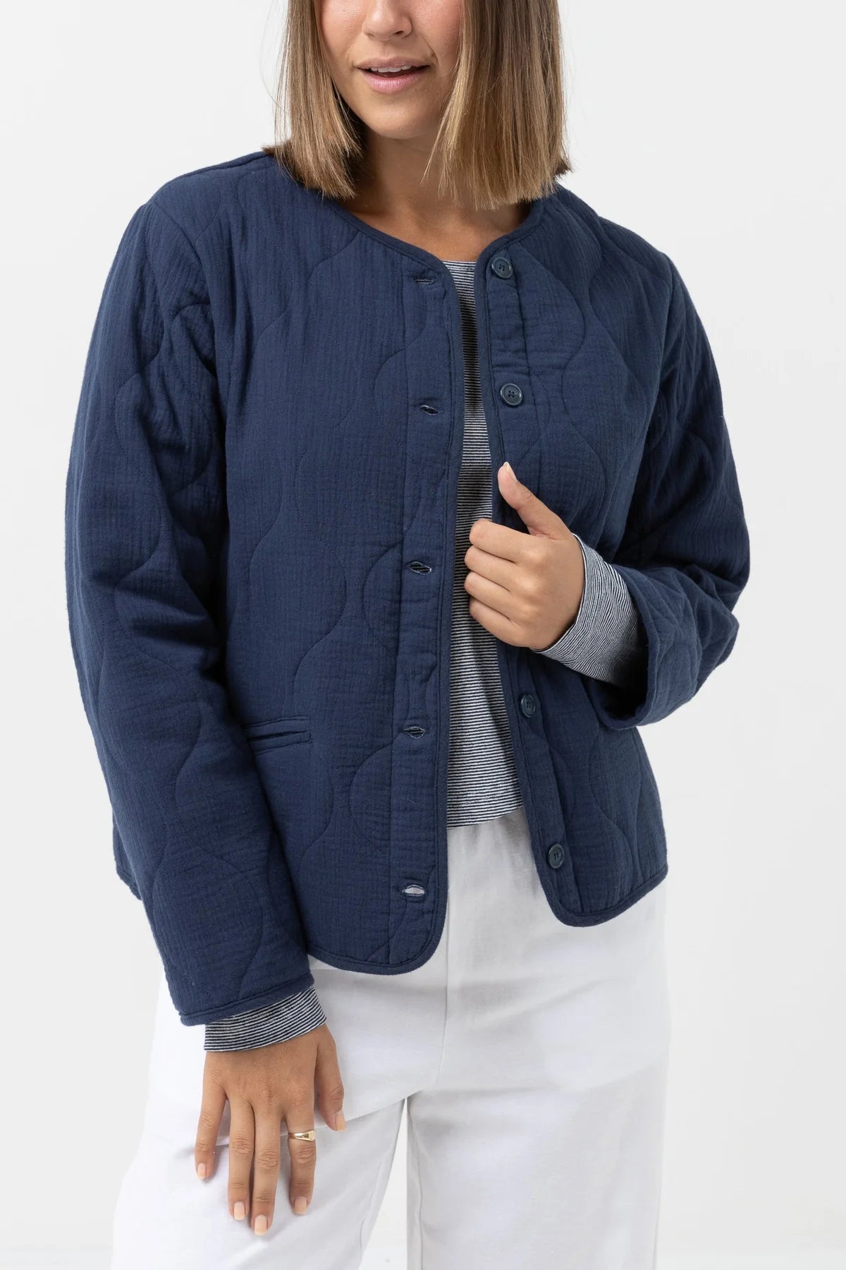 Navy blue outlet quilted coat womens