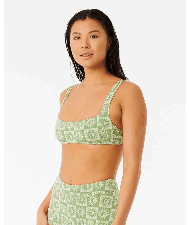 RIP CURL Women's Summer Check Jacquard Crop Bikini Top Green