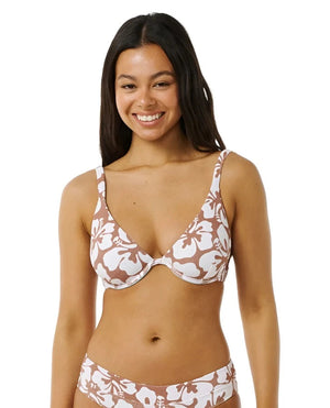 RIPCURL Women's Hibiscus Heat D-DD Balconette Bikini Top Brown Women's Bikini Tops Rip Curl 