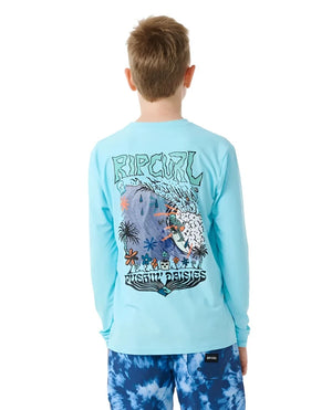 RIP CURL Boy's Pushin' Daisies UPF Long Sleeve Rashguard Sky Blue Youth Rashguards Rip Curl 