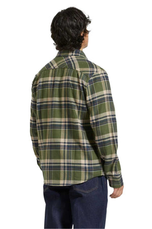 BRIXTON Bowery Flannel Cypress Green/Washed Navy/Whitecap Men's Long Sleeve Button Up Shirts Brixton 