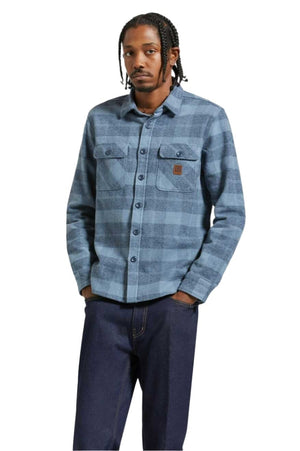 BRIXTON Bowery Heavyweight Flannel Mirage Blue/Washed Navy Men's Long Sleeve Button Up Shirts Brixton 