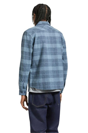 BRIXTON Bowery Heavyweight Flannel Mirage Blue/Washed Navy Men's Long Sleeve Button Up Shirts Brixton 