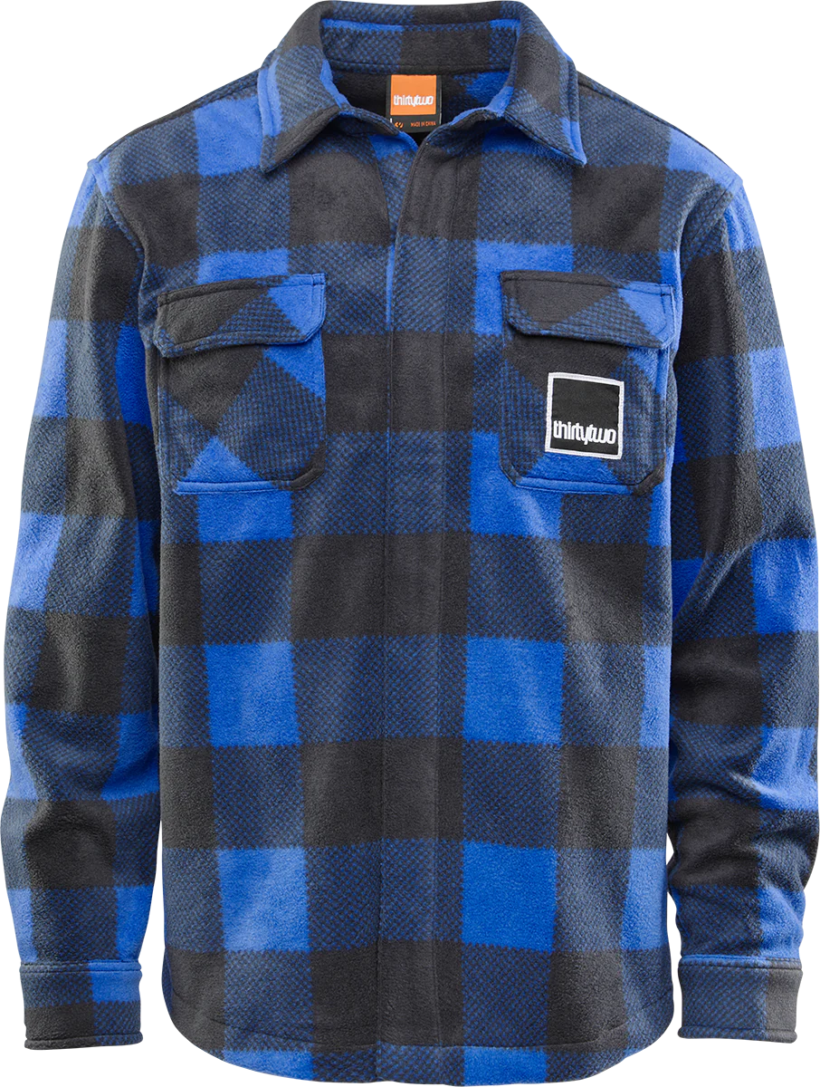 THIRTYTWO Rest Stop Long Sleeve Fleece Button Up Blue/Grey Men's Long Sleeve Button Up Shirts Thirtytwo 