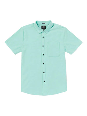 VOLCOM Date Knight Short Sleeve Button Up Shirt Crete Blue Men's Short Sleeve Button Up Shirts Volcom 