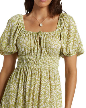 BILLABONG Women's Cabana Puff Sleeve Mini Dress Moss Joy Women's Dresses Billabong 