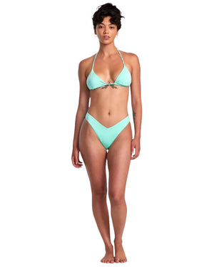 RVCA Women's Solid Shimmer Triangle Bikini Top Ice Green Women's Bikini Tops RVCA 