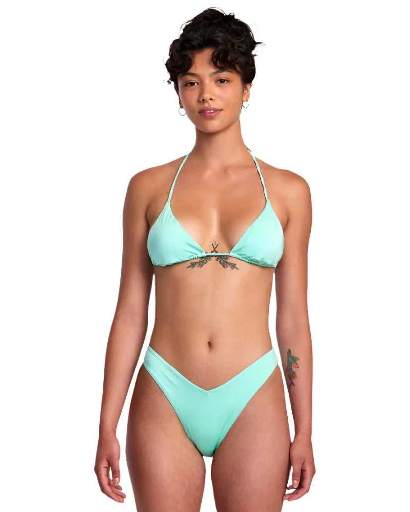 RVCA Women's Solid Shimmer Triangle Bikini Top Ice Green Women's Bikini Tops RVCA 