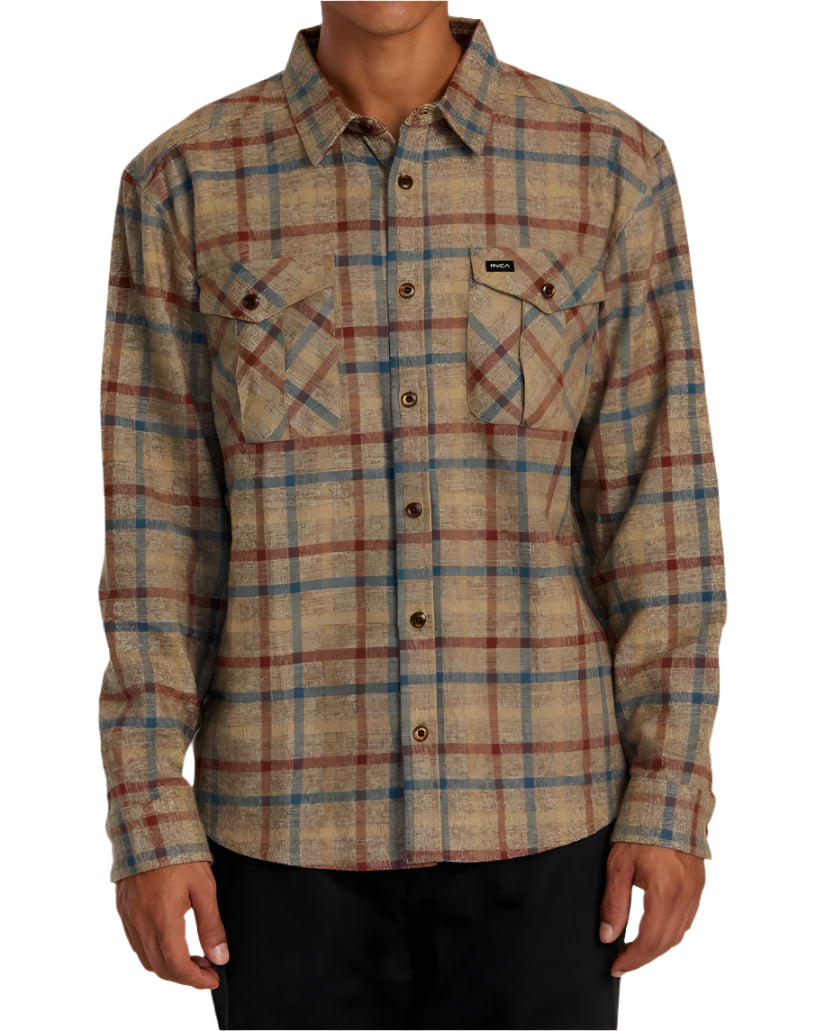 RVCA Hughes Flannel Shirt Bombay Brown Men's Long Sleeve Button Up Shirts RVCA 