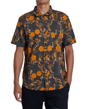 RVCA Botanical Short Sleeve Button Up Black Men's Short Sleeve Button Up Shirts RVCA 