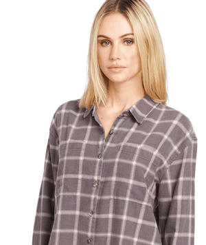 VOLCOM Women's Plaid To Meet U 2 Long Sleeve Shirt Dark Grey Women's Flannels and Button Ups Volcom 