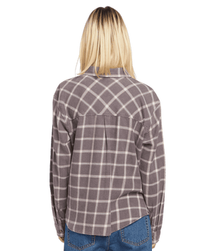 VOLCOM Women's Plaid To Meet U 2 Long Sleeve Shirt Dark Grey Women's Flannels and Button Ups Volcom 