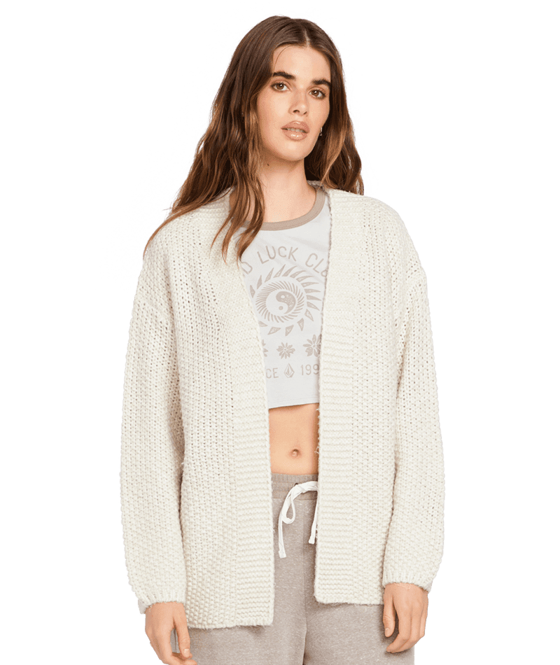 VOLCOM Women's Lived In Lounge Throw Cardigan Star White Women's Sweaters Volcom 