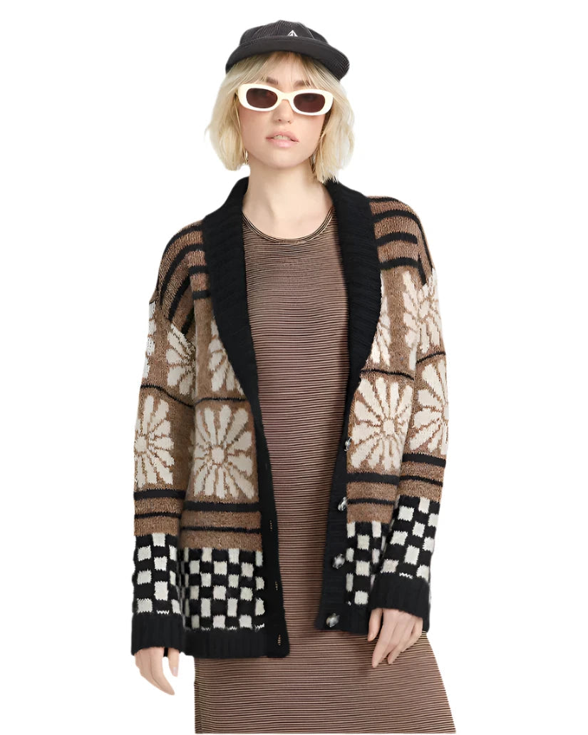 VOLCOM Women's Rent Free Cardigan Vintage Brown Women's Sweaters Volcom 