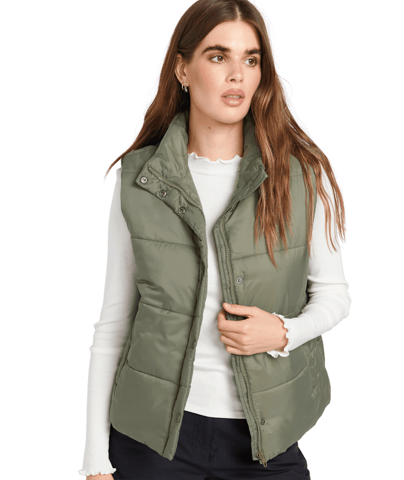 VOLCOM Women's Puff It Vest Army Green Combo Women's Vests Volcom 