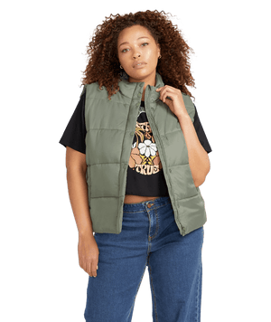 VOLCOM Women's Puff It Vest Army Green Combo Women's Vests Volcom 