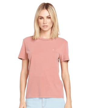 VOLCOM Women's Solid Stone Embroidered T-Shirt Mauve Rose Men's Short Sleeve T-Shirts Volcom 