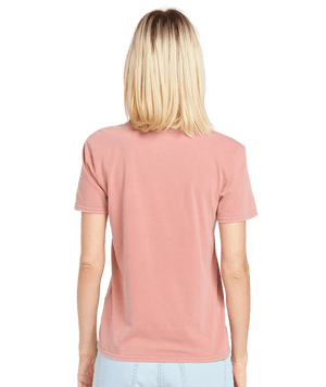 VOLCOM Women's Solid Stone Embroidered T-Shirt Mauve Rose Men's Short Sleeve T-Shirts Volcom 