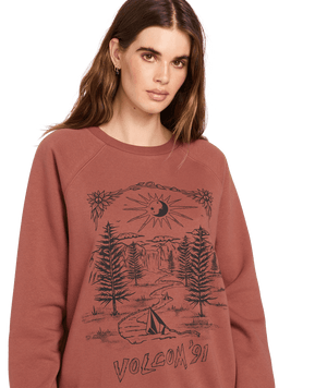 VOLCOM Stone Magic Boyfriend Crew Chestnut Brown Women's Crewnecks Volcom 