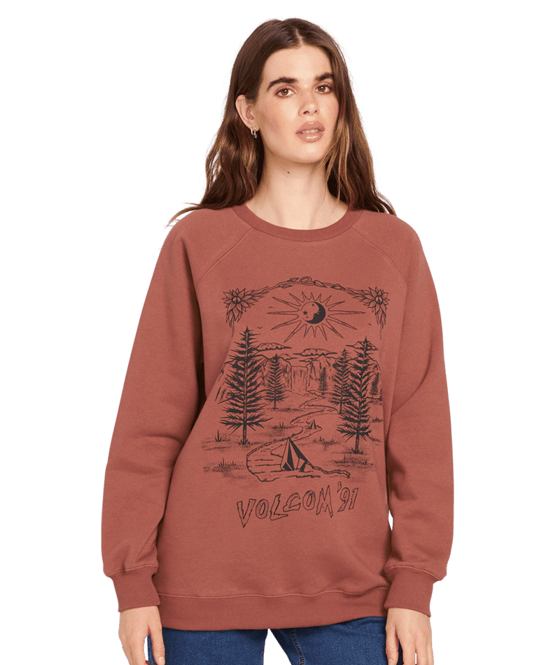 VOLCOM Stone Magic Boyfriend Crew Chestnut Brown Women's Crewnecks Volcom 