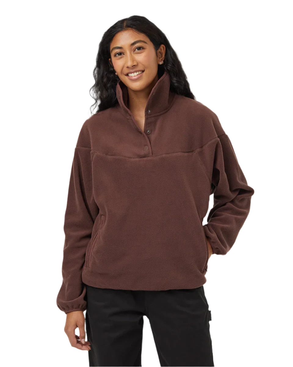 TENTREE Women's Recycled Microfleece 1/4 Snap Fleece Sweater Deep Mahogany Women's Sweaters Tentree 