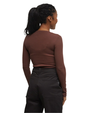 TENTREE Women's Rib Snap Placket Henley Longsleeve Shirt Deep Mahogany Women's Long Sleeve T-Shirts Tentree 