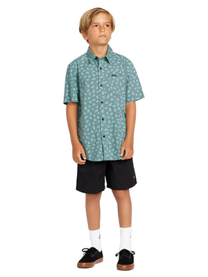 VOLCOM Big Boys Interstone Short Sleeve Button Up Shirt Service Blue Boy's Short Sleeve Button Ups Volcom 