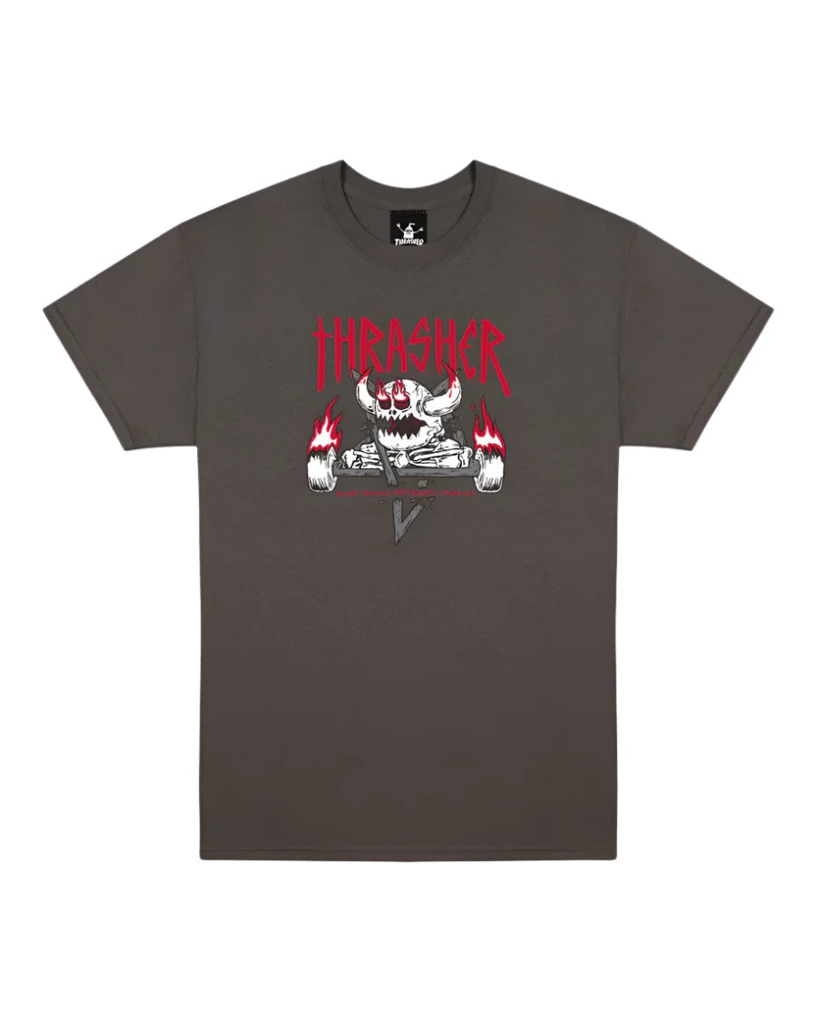 THRASHER Toy Machine Monster-Gram T-Shirt Charcoal Men's Short Sleeve T-Shirts Thrasher 