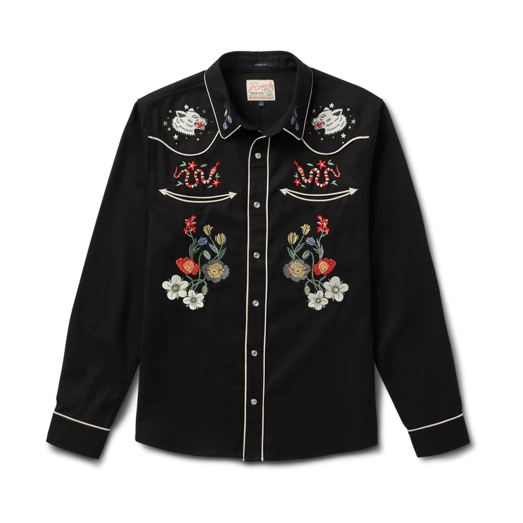 ROARK The Lone Wolf Long Sleeve Button Up Black Men's Long Sleeve Button Up Shirts Roark Revival 