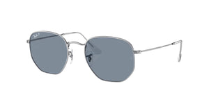 RAY-BAN Hexagonal Flat Polished Silver - Blue Polarized Sunglasses Sunglasses Ray-Ban 