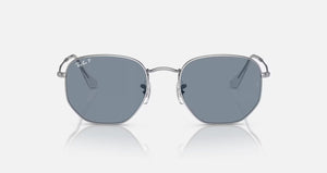 RAY-BAN Hexagonal Flat Polished Silver - Blue Polarized Sunglasses Sunglasses Ray-Ban 