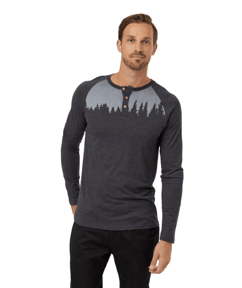 TENTREE TreeBlend Classic Henley Long Sleeve T-Shirt Meteorite Black Heather White Men's Long Sleeve T-Shirts Tentree 