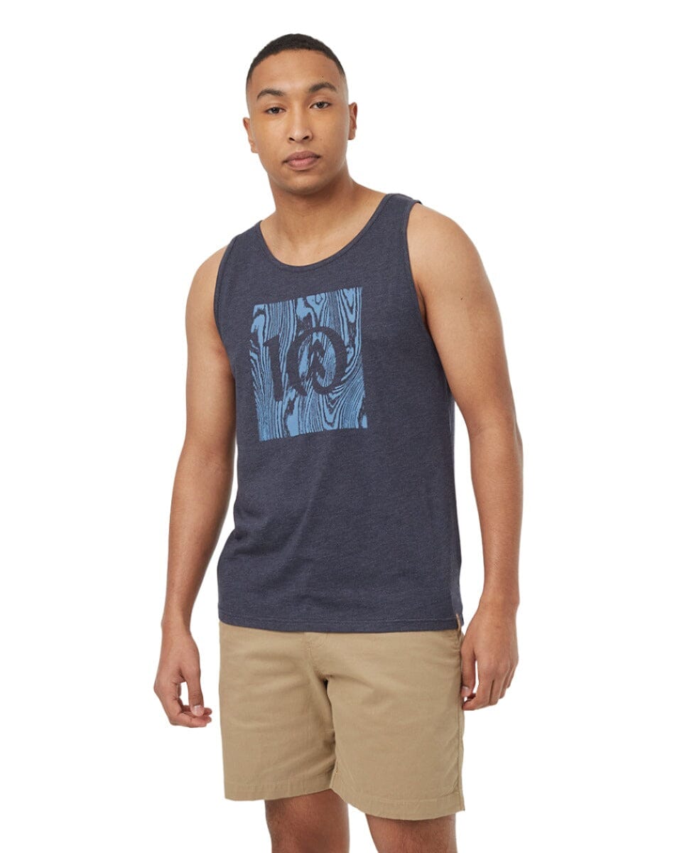 TENTREE Woodblock Ten Tank Top Midnight Blue Heather/Canyon Blue Men's Short Sleeve T-Shirts Tentree 