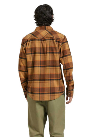 BRIXTON Builders Bowery Stretch Water Resistance Flannel Burro Brown/Pinecone Brown/Black Men's Long Sleeve Button Up Shirts Brixton 