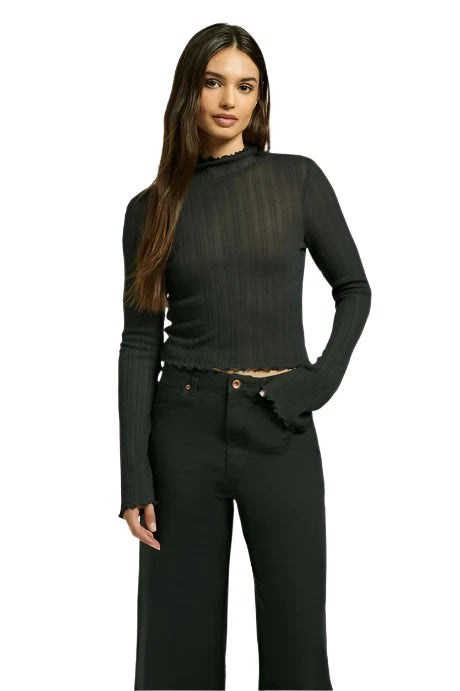 BRIXTON Women's Novelty Ribbed Turtleneck Long Sleeve Shirt Black Women's Long Sleeve T-Shirts Brixton 