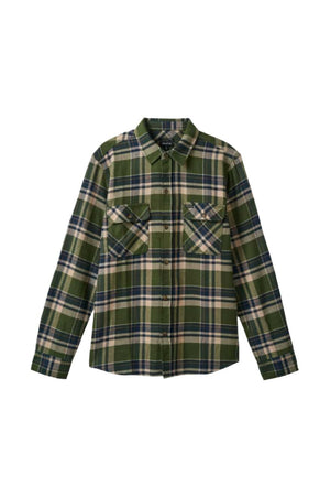 BRIXTON Bowery Flannel Cypress Green/Washed Navy/Whitecap Men's Long Sleeve Button Up Shirts Brixton 