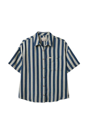 BRIXTON Women's Mykonos Stripe Boyfriend Woven Shirt Deep Sea Women's Blouses Brixton 