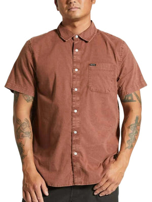 BRIXTON Charter Sol Wash Woven Button Up Shirt Sepia Sol Wash Men's Short Sleeve Button Up Shirts Brixton 