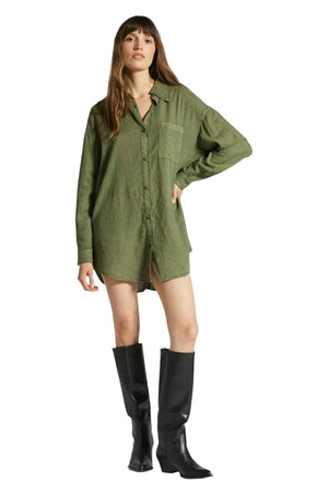 BRIXTON Women's Vintage Linen Long Sleeve Shirtdress Sea Kelp Women's Dresses Brixton 