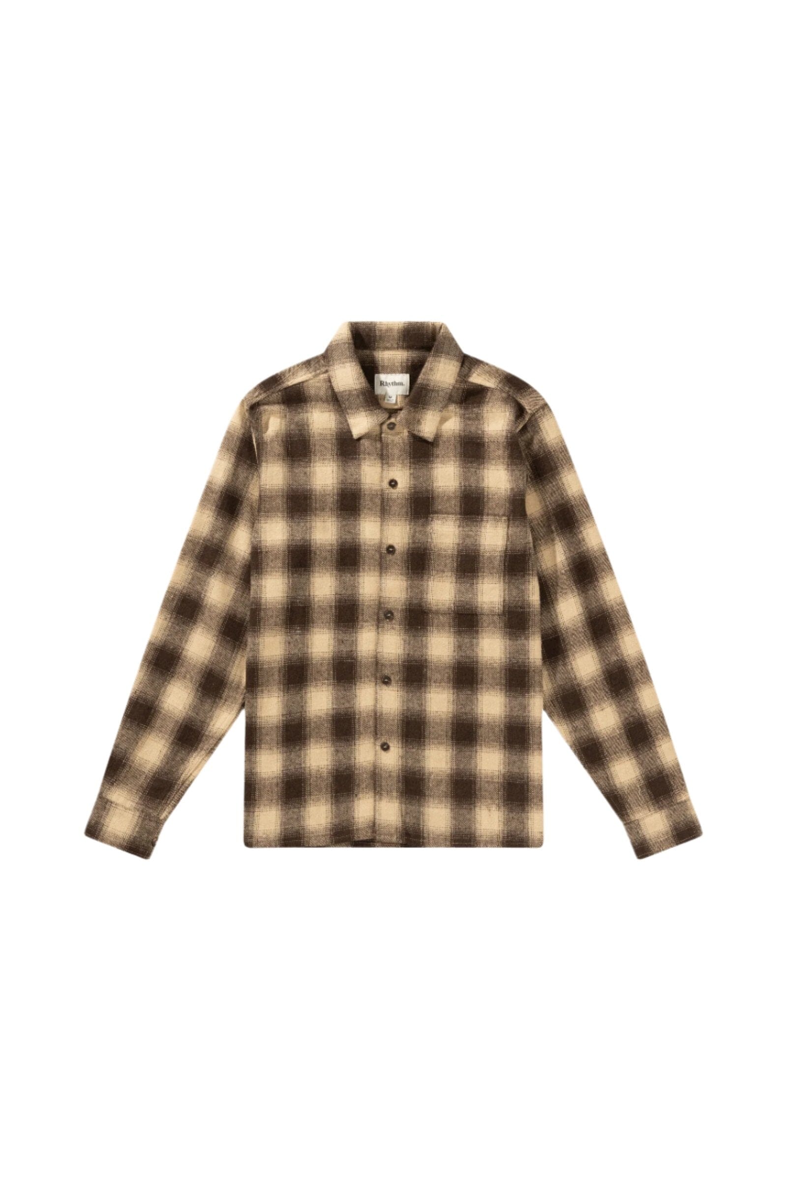 RHYTHM Plaid Long Sleeve Flannel Brown Men's Long Sleeve Button Up Shirts Rhythm 