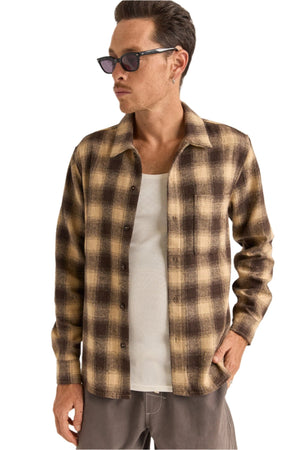 RHYTHM Plaid Long Sleeve Flannel Brown Men's Long Sleeve Button Up Shirts Rhythm 