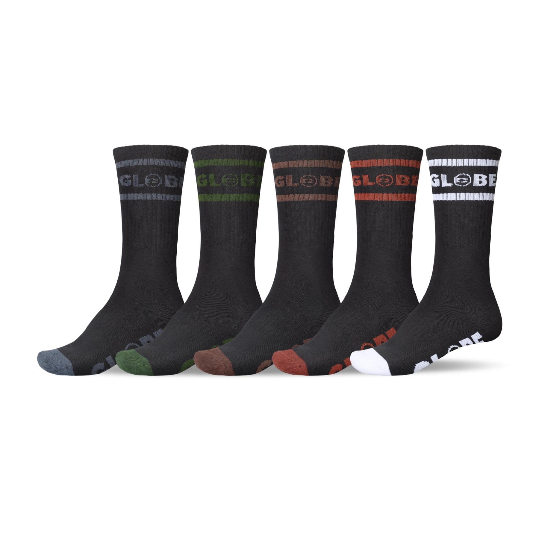 GLOBE Tilt Hi Crew Sock 5 Pack Black/Assorted Men's Socks Globe 