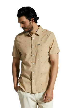 BRIXTON Charter Print Button Up Shirt Sand Pyramid Men's Short Sleeve Button Up Shirts Brixton 